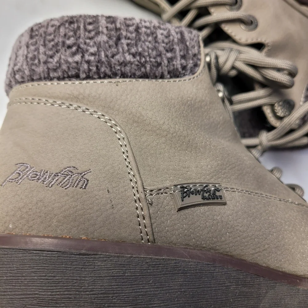 Blowfish Malibu Ankle Boots Womens 8 Taupe Knit Collar Wedge B138 Lace‎ Up